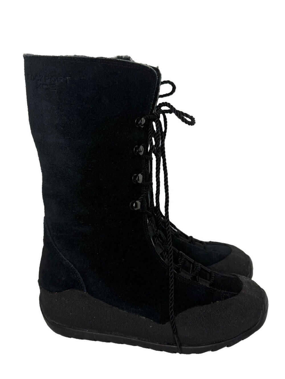 Rockport Women’s Black Suede Duck Boots Lace Up Side Zipper Mid Calf Size 6